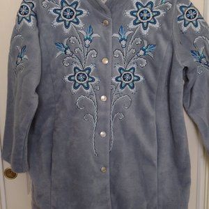 Bob Mackie Embroidered Fleece Jacket with Quilted Collar 1X - NWT